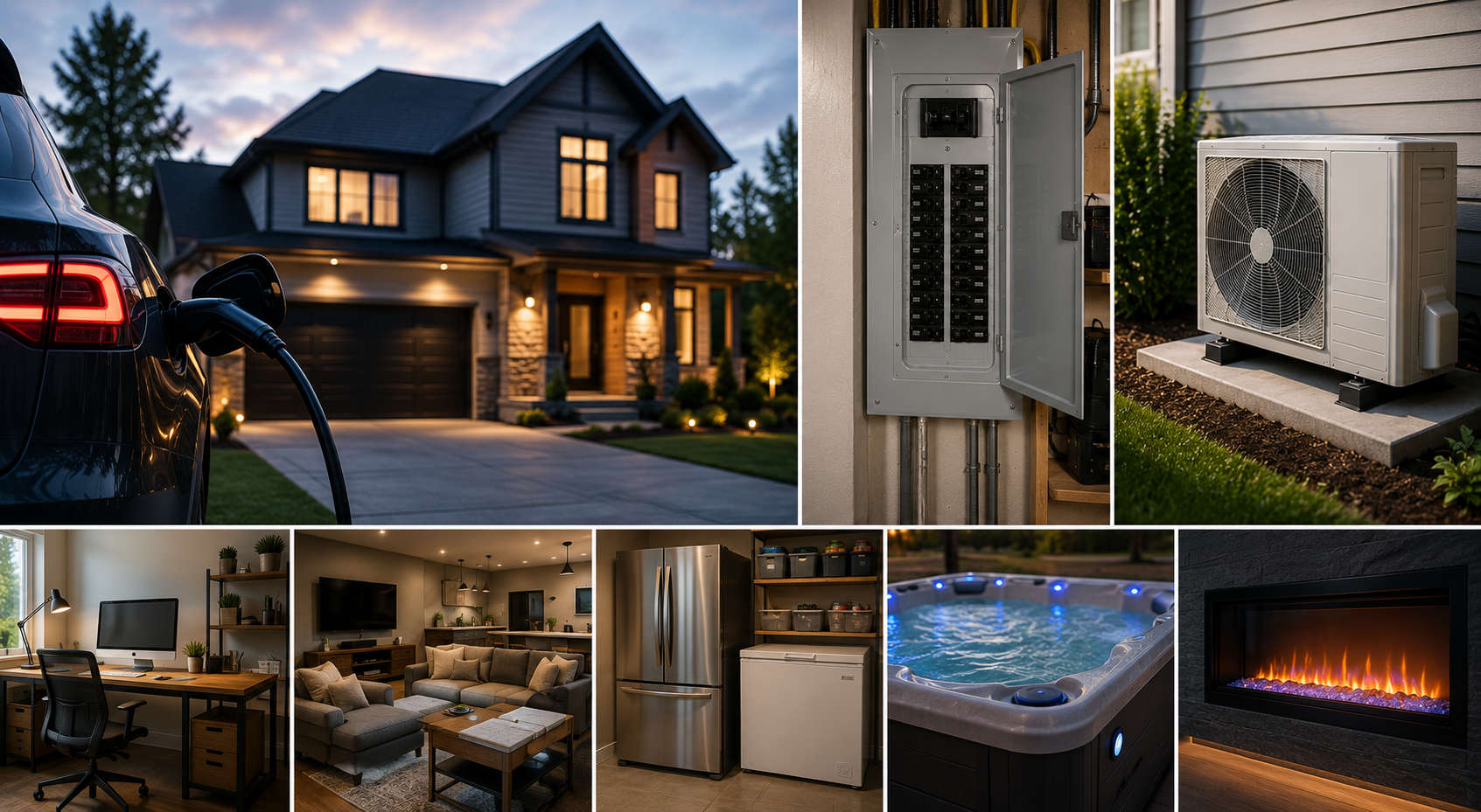 A modern home setup highlighting why homeowners invest in a 200-amp upgrade in Dufferin to handle EV charging, hot tubs, and heavy appliance loads.