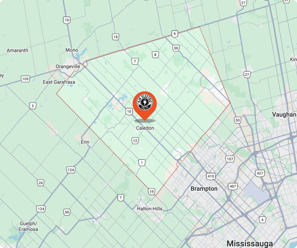 Map showing EJR Electric & Fire at 42 Meadow Drive in Orangeville, Ontario